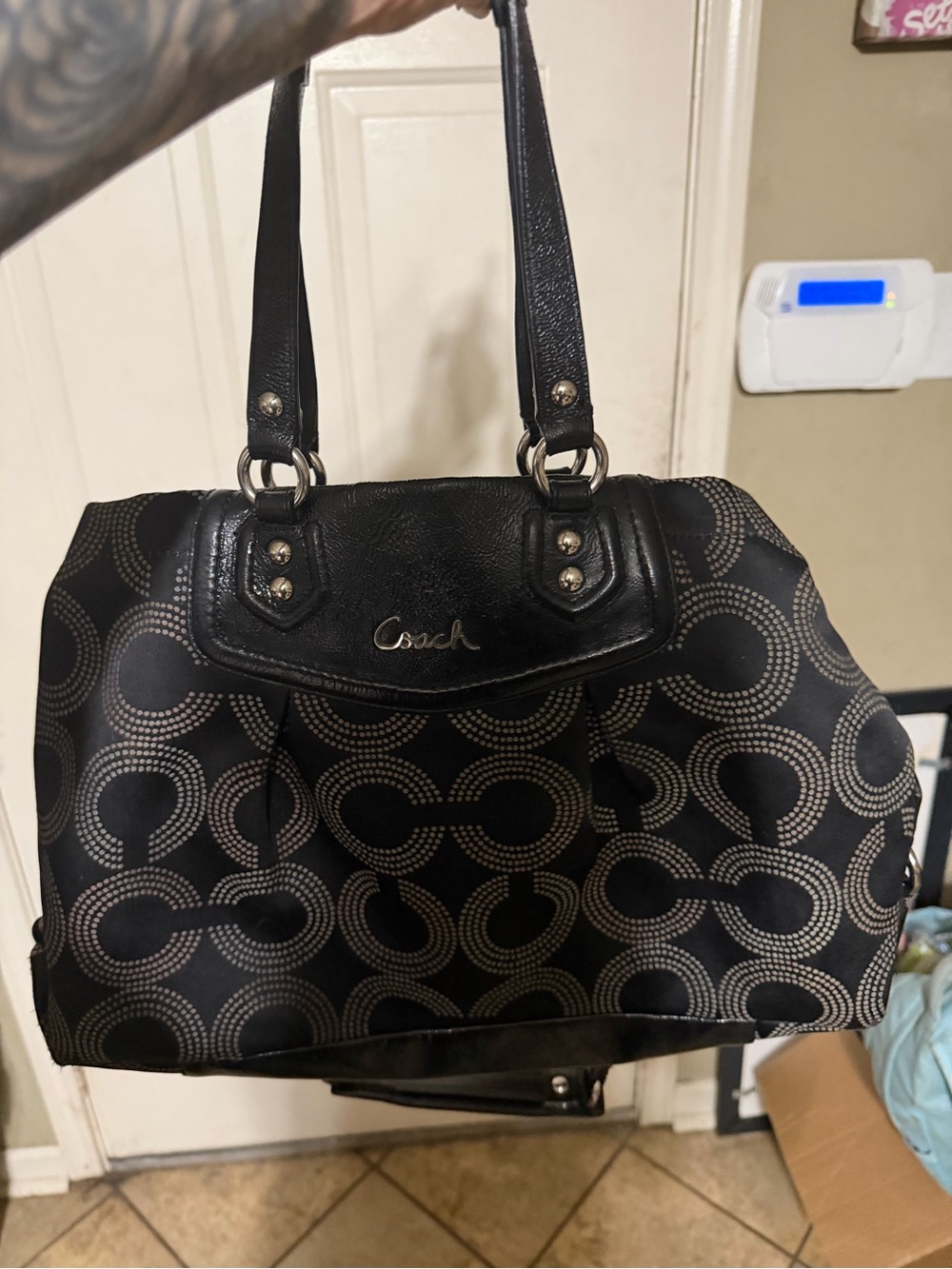 Coach Black Shoulder Bag with Taupe Dot Circle Signature